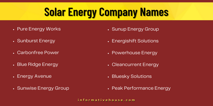 Solar Energy Company Names
