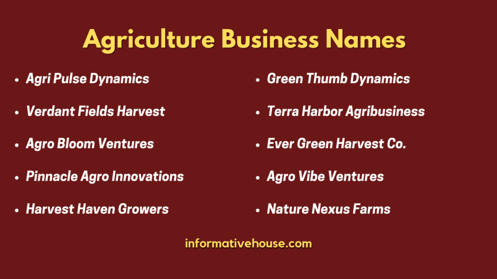 top 10 Agriculture Business Names