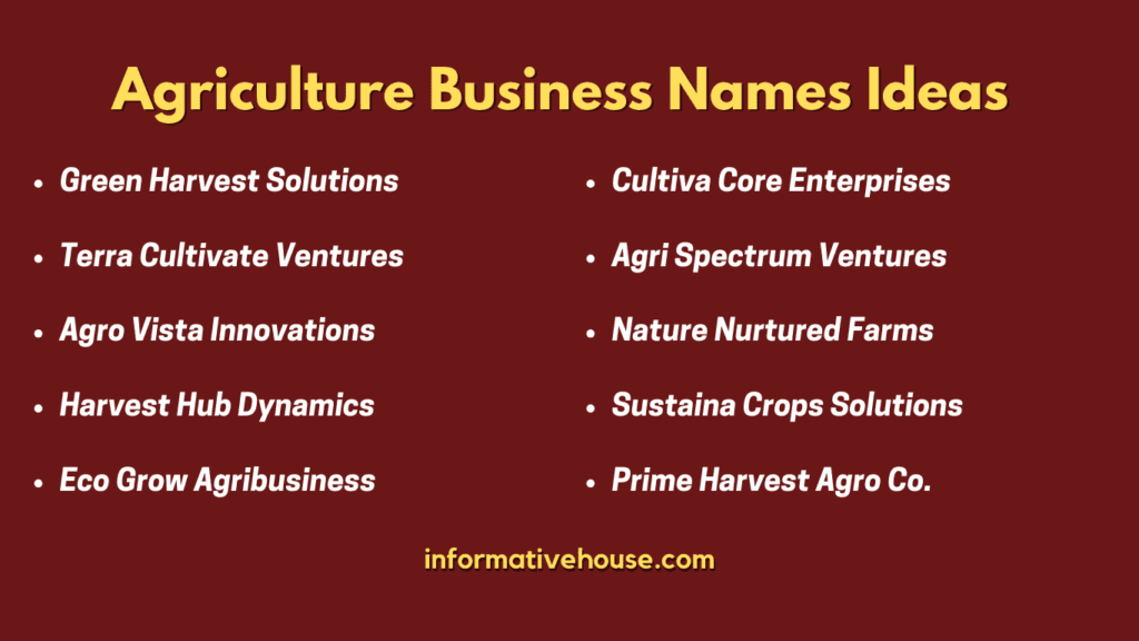 top 10 Agriculture Business Names Ideas