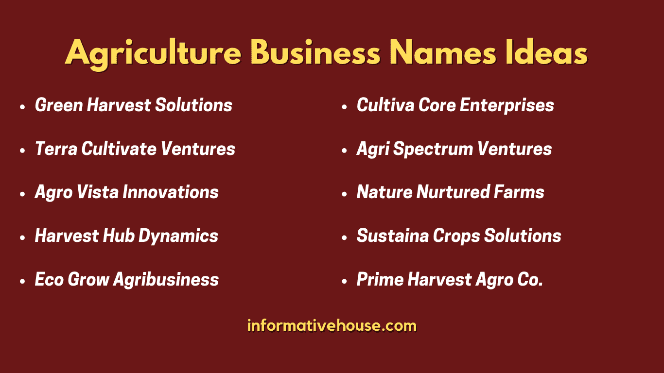 top 10 Agriculture Business Names Ideas