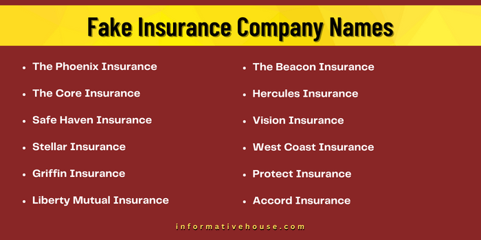 Fake Insurance Company Names