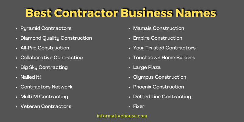 Best Contractor Business Names