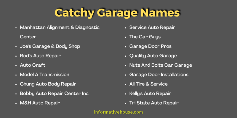 Catchy Garage Names
