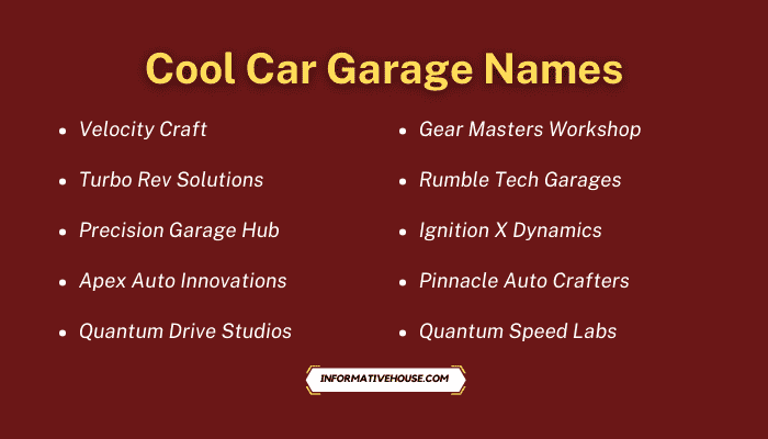 Cool Car Garage Names