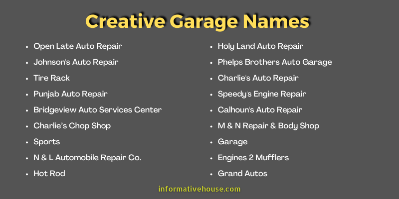 Creative Garage Names