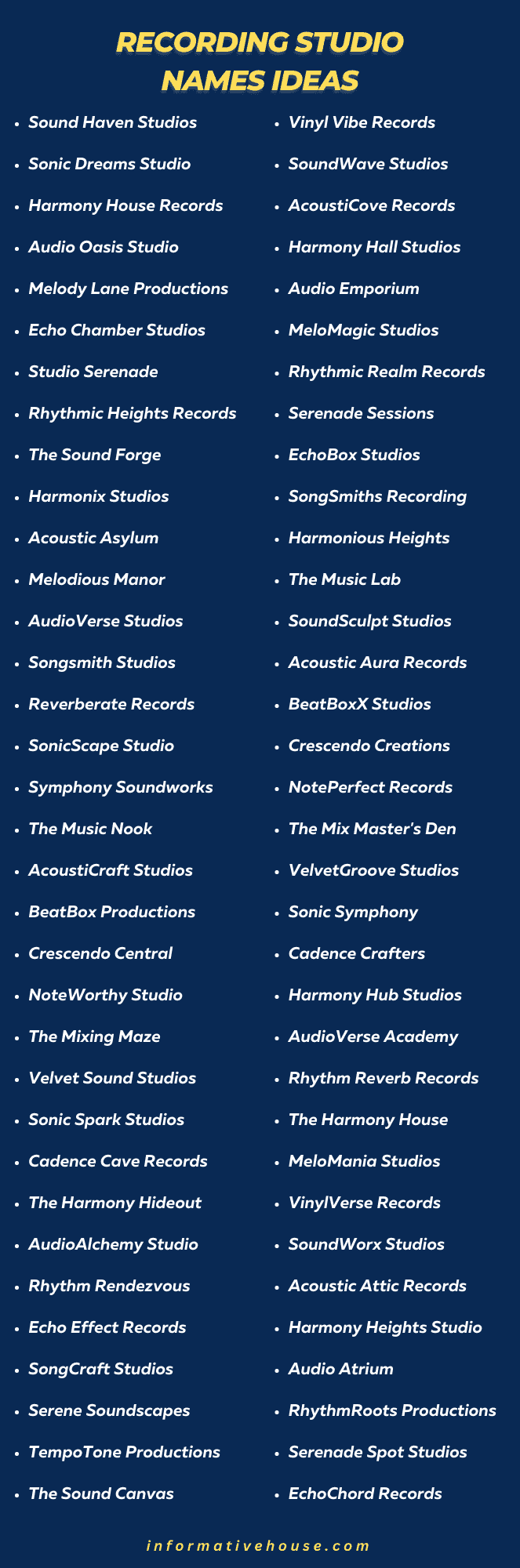 Recording Studio Names Ideas