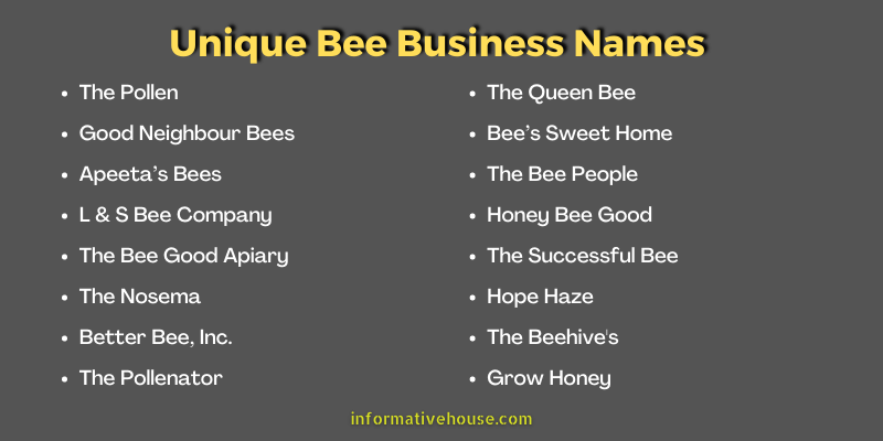 Unique Bee Business Names