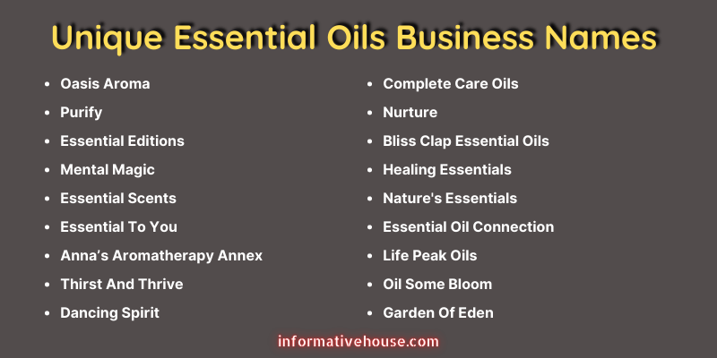 Unique Essential Oils Business Names