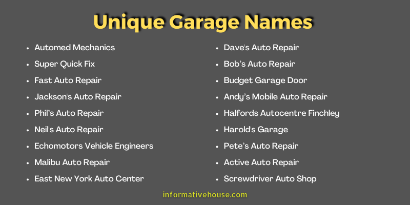 Unique Garage Names