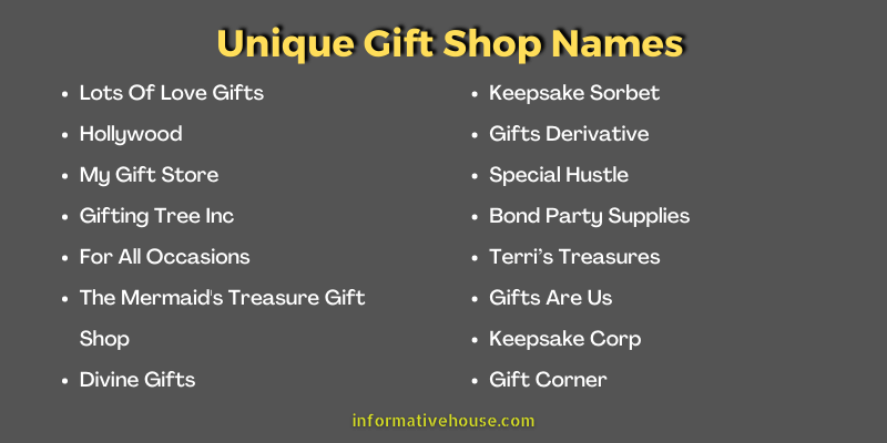 Unique Gift Shop Names