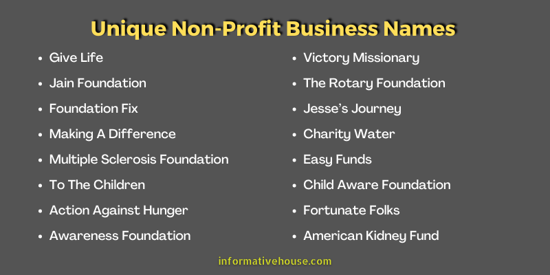 Unique Non-Profit Business Names