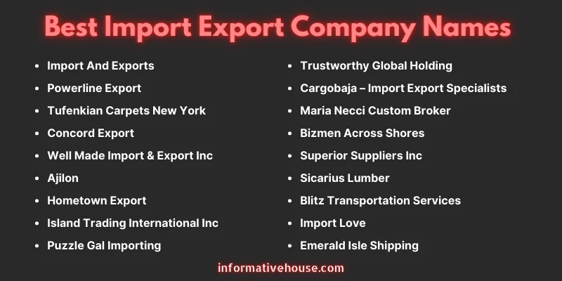 Best Import Export Company Names