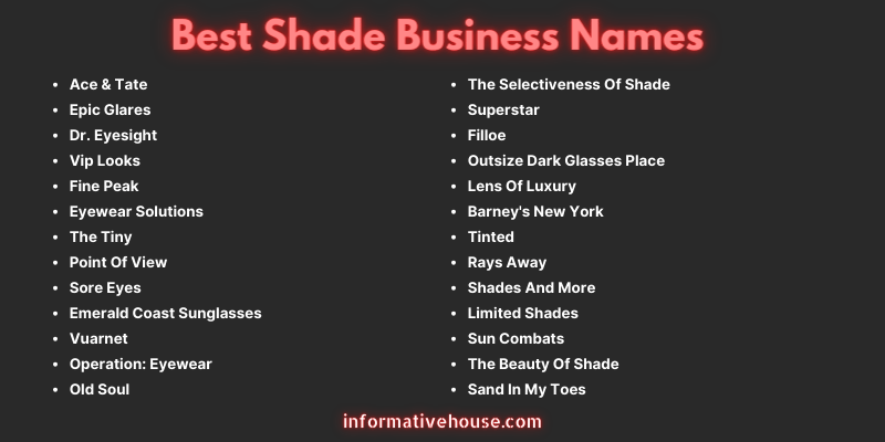 Best Shade Business Names