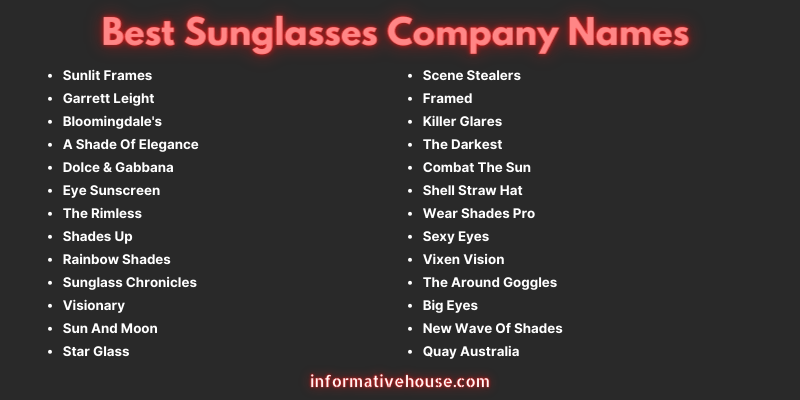 Best Sunglasses Company Names
