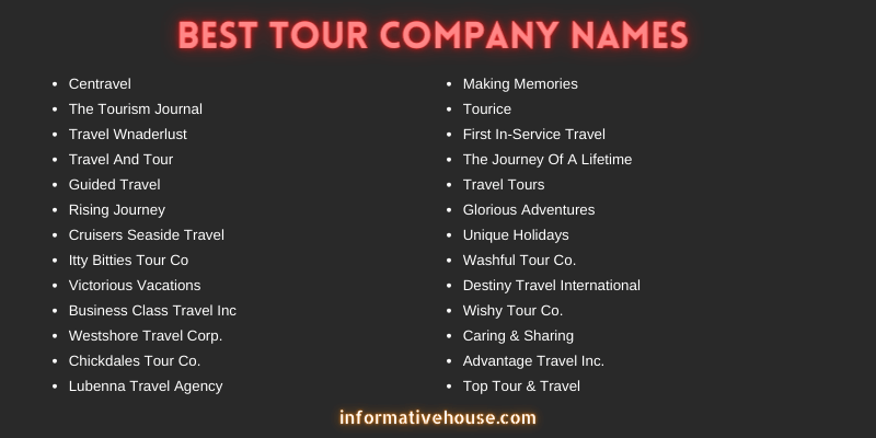 tour company business names