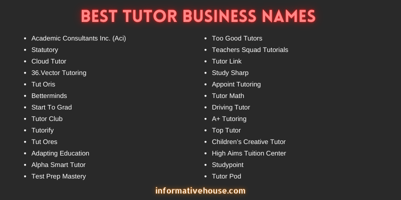 Tutor Business Names