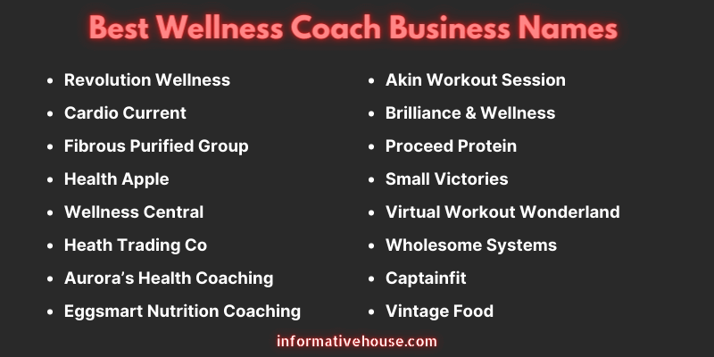 Wellness Coach Business Names