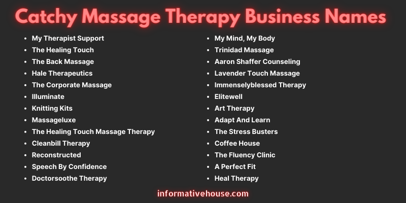 499 Effective Massagetherapy Business Names Massagephysical Informative House 