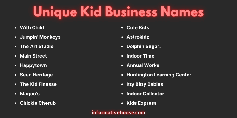 Unique Kid Business Names