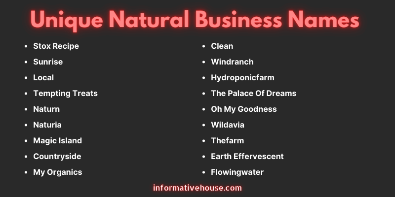 Unique Natural Business Names