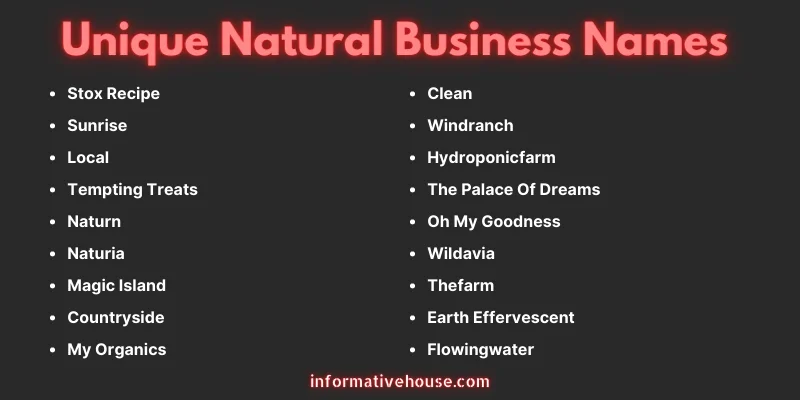 Unique Natural Business Names