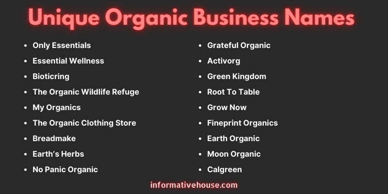 Unique Organic Business Names