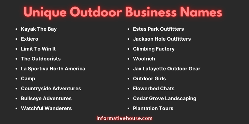 Unique Outdoor Business Names