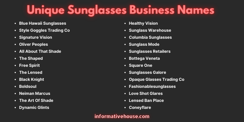 Unique Sunglasses Business Names