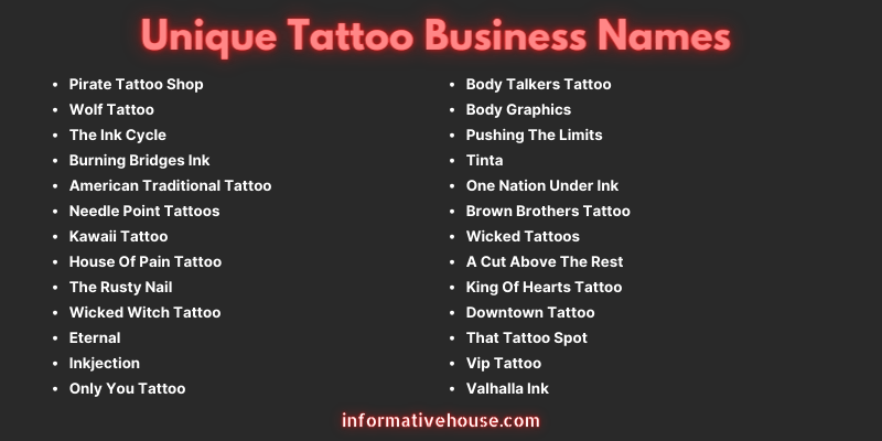 Unique Tattoo Business Names