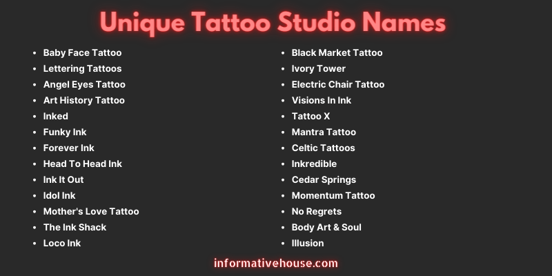 Unique Tattoo Studio Names