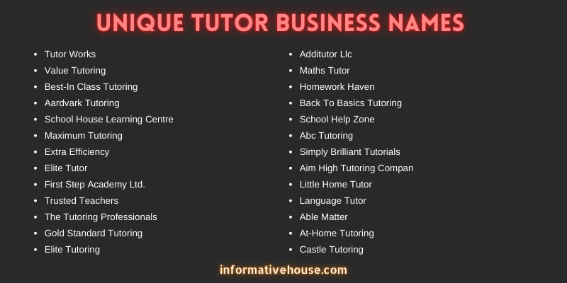 Unique Tutor Business Names