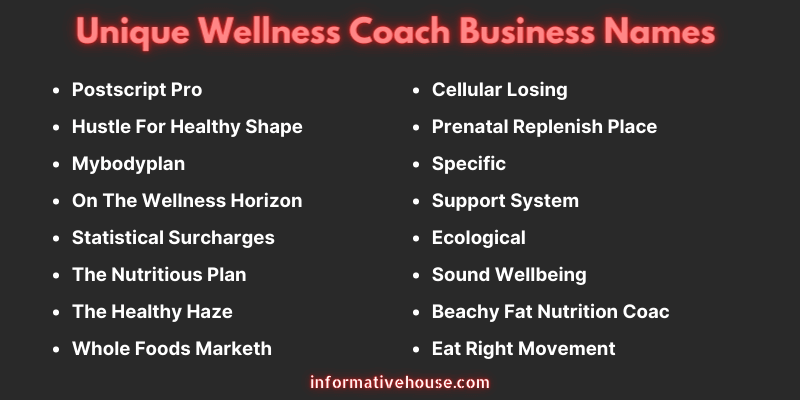 Unique Wellness Coach Business Names