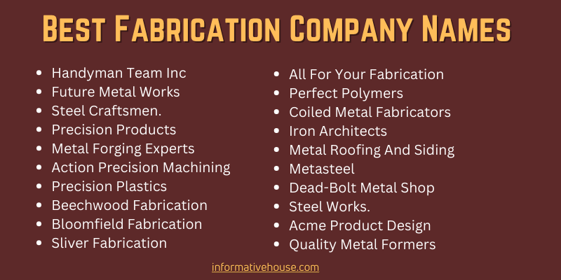 Best Fabrication Company Names