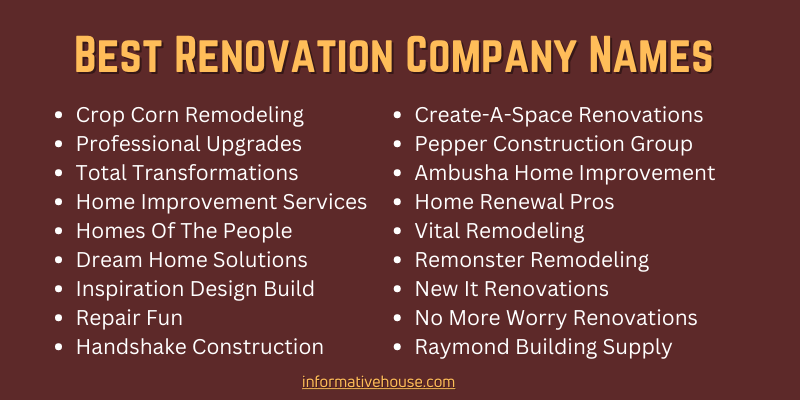 Best Renovation Company Names