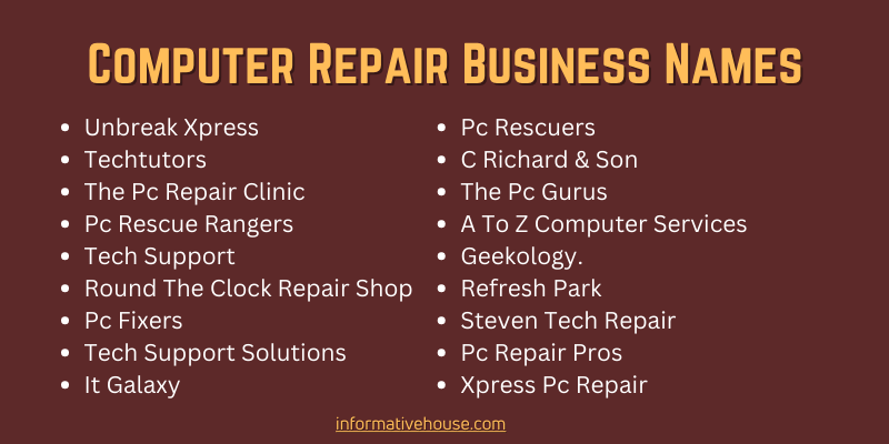 Computer Repair Business Names