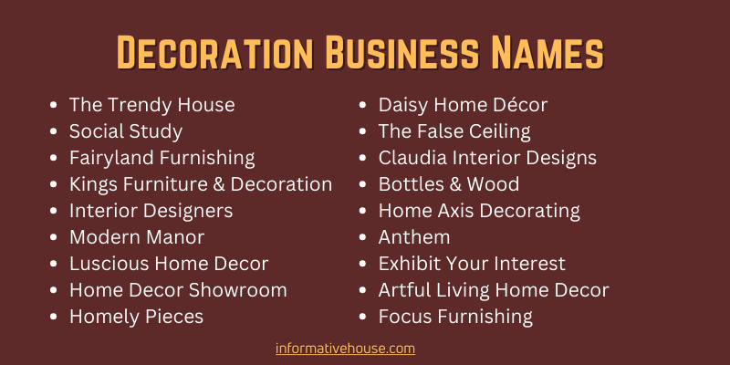 Decoration Business Names
