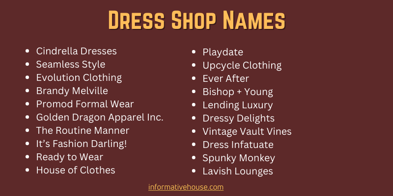 Dress Shop Names