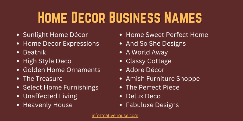 Home Decor Business Names