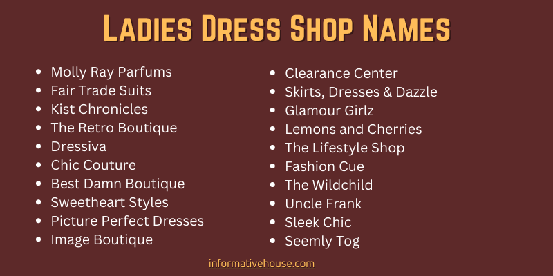 Ladies Dress Shop Names