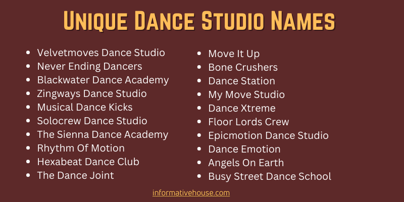 Unique Dance Studio Names