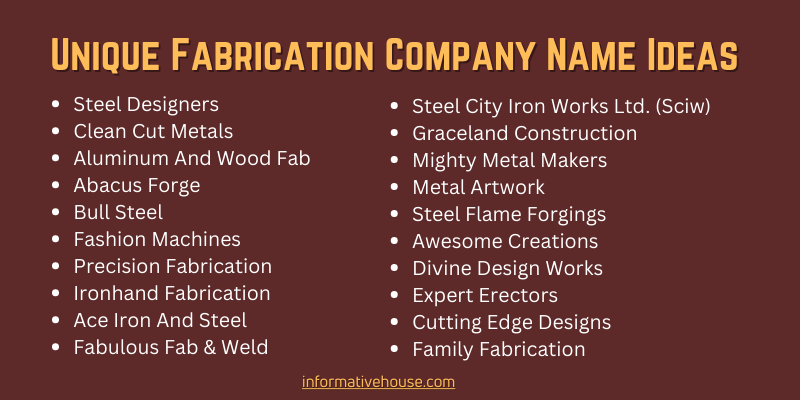 Unique Fabrication Company Name Ideas
