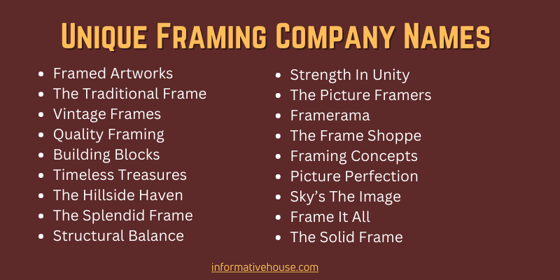 Unique Framing Company Names