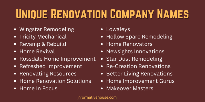 Unique Renovation Company Names