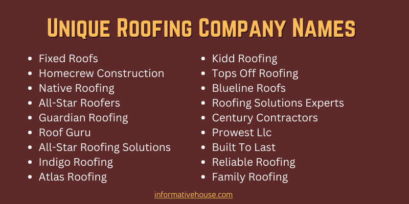 Unique Roofing Company Names