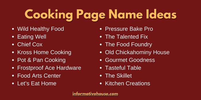 Cooking Page Name Ideas For Business
