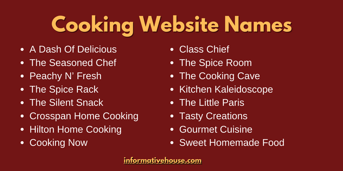 Cooking Website Names