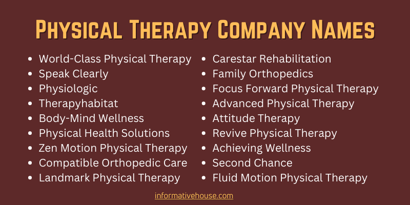 Physical Therapy Company Names