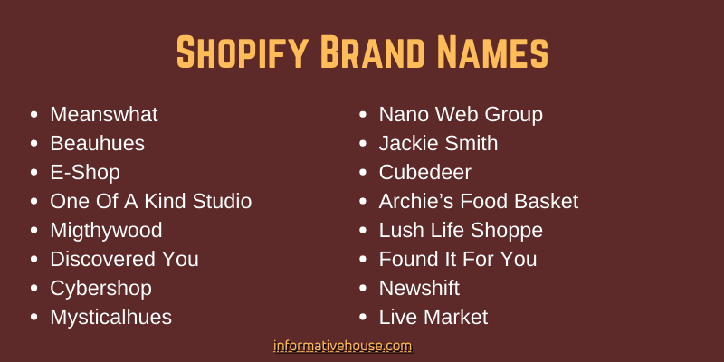Shopify Brand Names