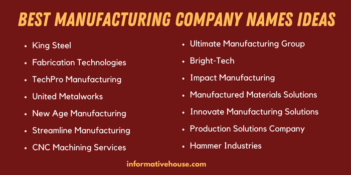 Best Manufacturing Company Names Ideas