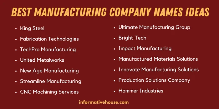 Best Manufacturing Company Names Ideas